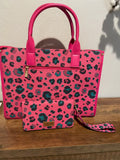 Hot Pink Leopard Handbag and Wristlet