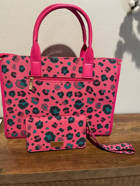 Hot Pink Leopard Handbag and Wristlet